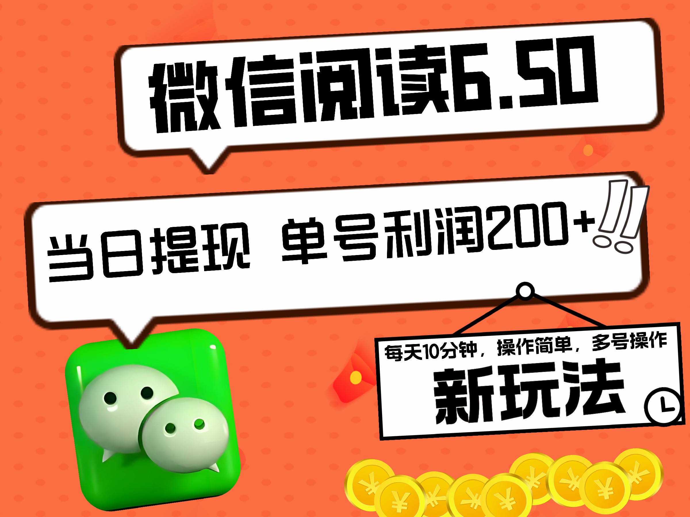 2024最新微信阅读6.50新玩法，5-10分钟 日利润200+，0成本当日提现，可矩阵多号操作-沃创网