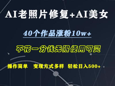 AI老照片修复+AI美女玩发  40个作品涨粉10w+  不花一分钱使用可灵  操作简单  变现方式多样话   轻松日去500+-沃创网
