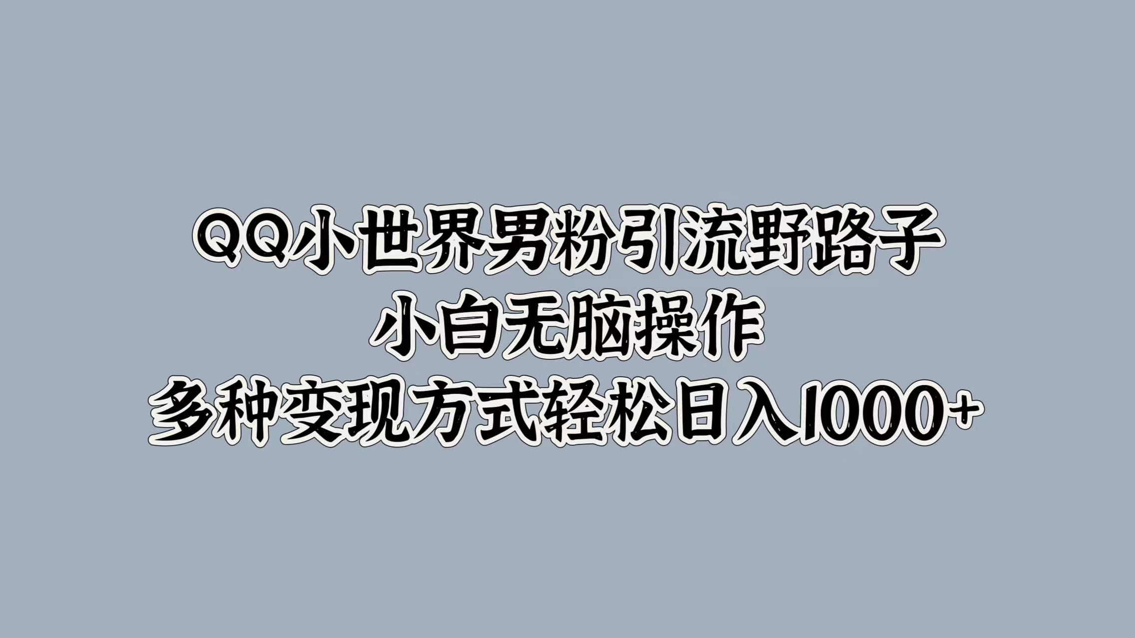 QQ小世界男粉引流野路子，小白无脑操作，多种变现方式轻松日入1000+-沃创网