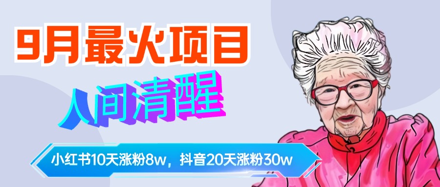 9月最火项目，人间清醒柒奶奶，10天小红薯涨粉8w+，单篇笔记报价1400.-沃创网