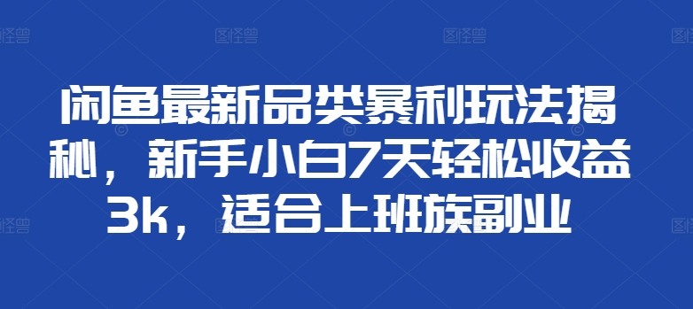 闲鱼最新品类暴利玩法揭秘，新手小白7天轻松赚3000+，适合上班族副业-沃创网