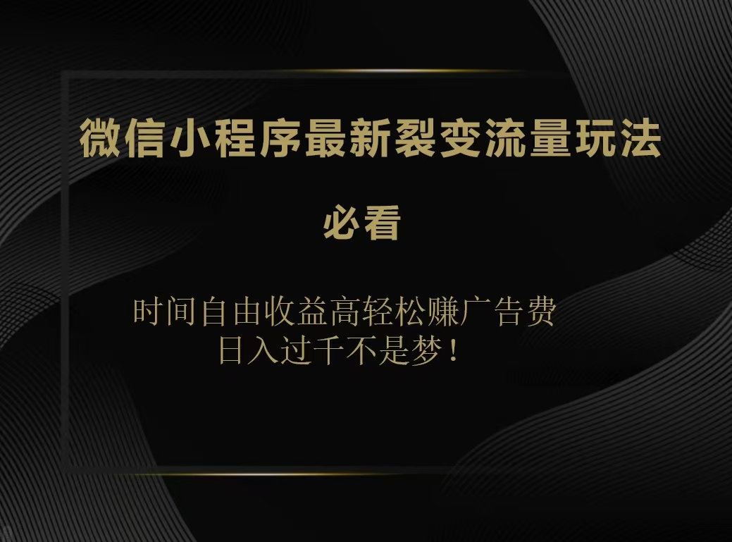 微信小程序最新裂变流量玩法，时间自由收益高轻松赚广告费，日入200-500+-沃创网