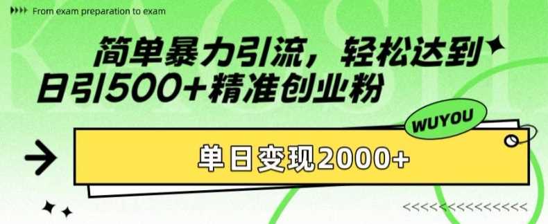 简单暴力引流轻松达到日引500+精准创业粉，单日变现2k【揭秘】-沃创网