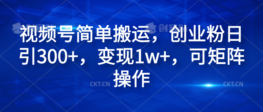 视频号简单搬运，创业粉日引300+，变现1w+，可矩阵操作-沃创网