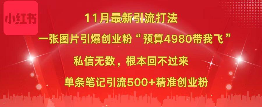 小红书11月最新图片打法，一张图片引爆创业粉“预算4980带我飞”，私信无数，根本回不过来，单条笔记引流500+精准创业粉-沃创网