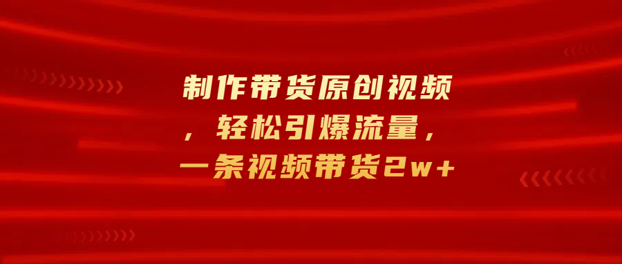 制作带货原创视频，轻松引爆流量，一条视频带货2w+-沃创网