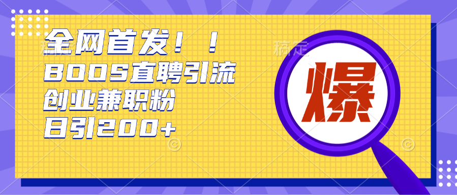 全网首发!BOOS直聘引流创业兼职粉，单号日引200+-沃创网