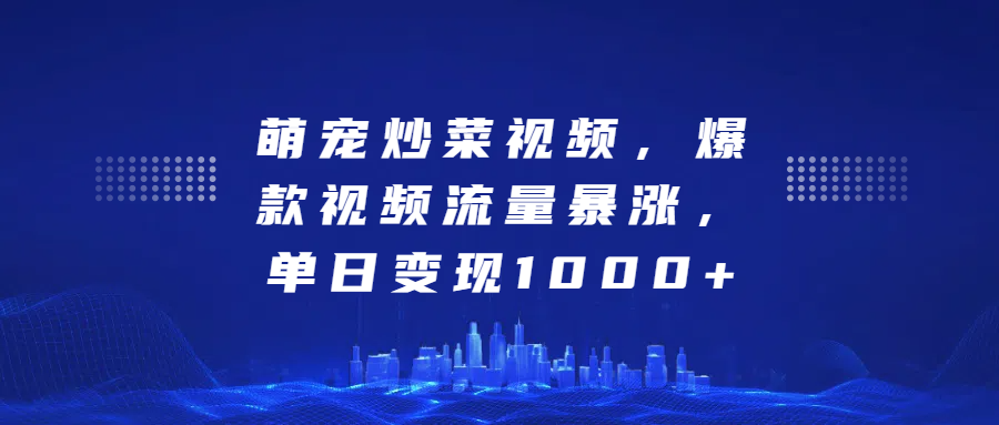 萌宠炒菜视频，爆款视频流量暴涨，单日变现1000+-沃创网