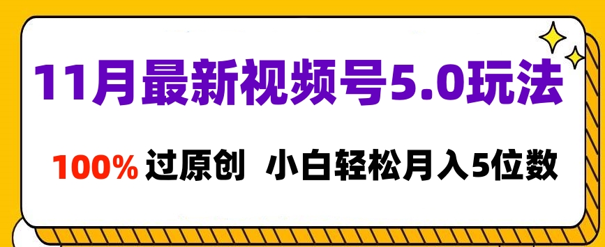11月最新视频号5.0玩法，100%过原创，小白轻松月入5位数-沃创网