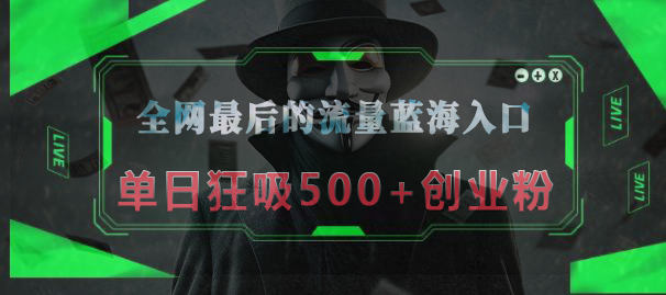 全网最后的流量蓝海入口，半小时引流50+创业粉，单日狂吸500+创业粉-沃创网