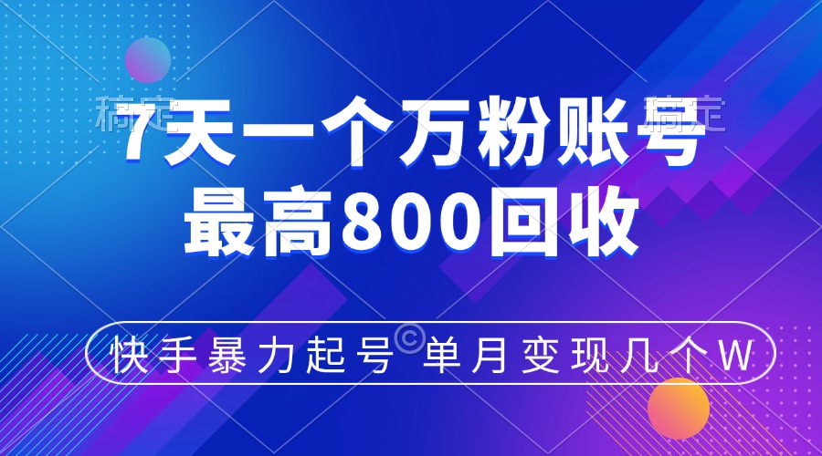 快手暴力起号，7天涨万粉，小白当天起号，多种变现方式，账号包回收，单月变现几个W-沃创网