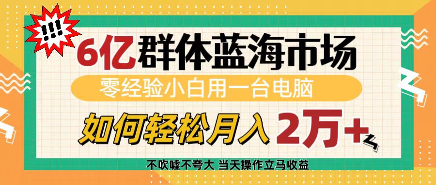 6亿群体蓝海市场，零经验小白用一台电脑，如何轻松月入2万+-沃创网