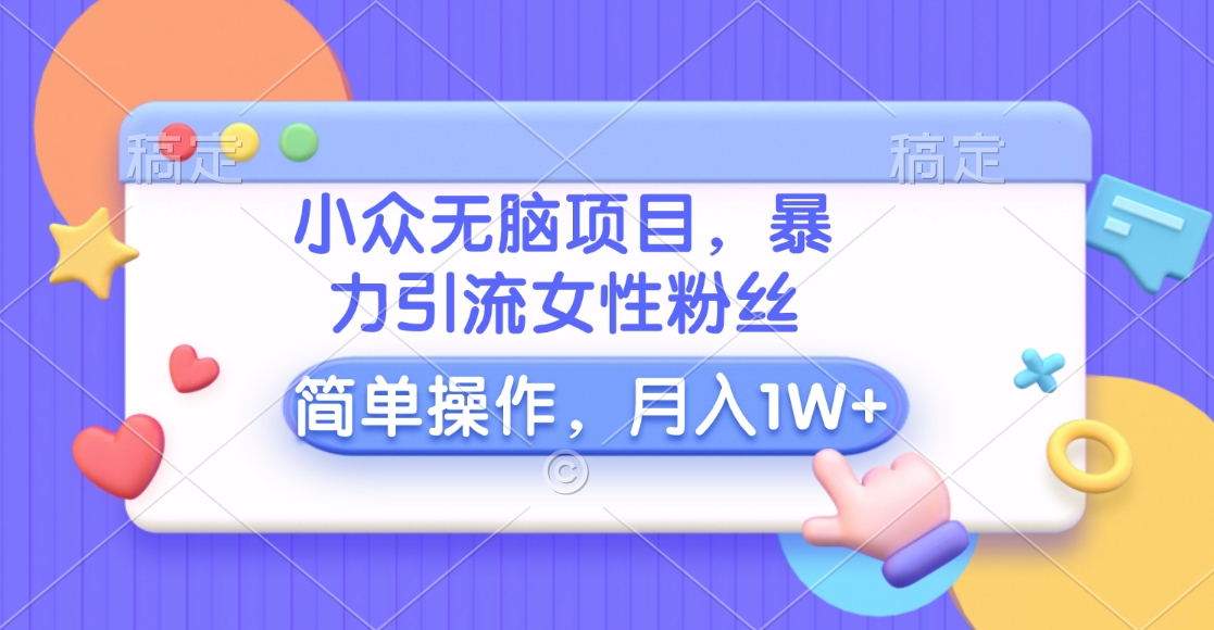 小众无脑项目，暴力引流女性粉丝，简单操作，月入10000+元-沃创网