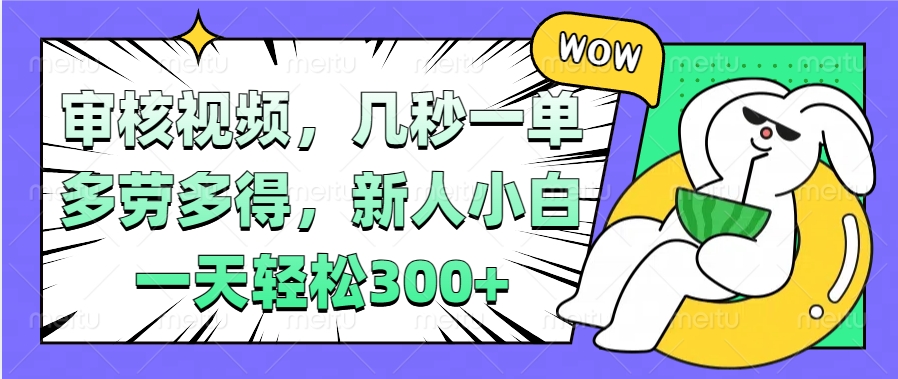 视频审核项目，几秒一单，多劳多得，新人小白一天轻松300+-沃创网