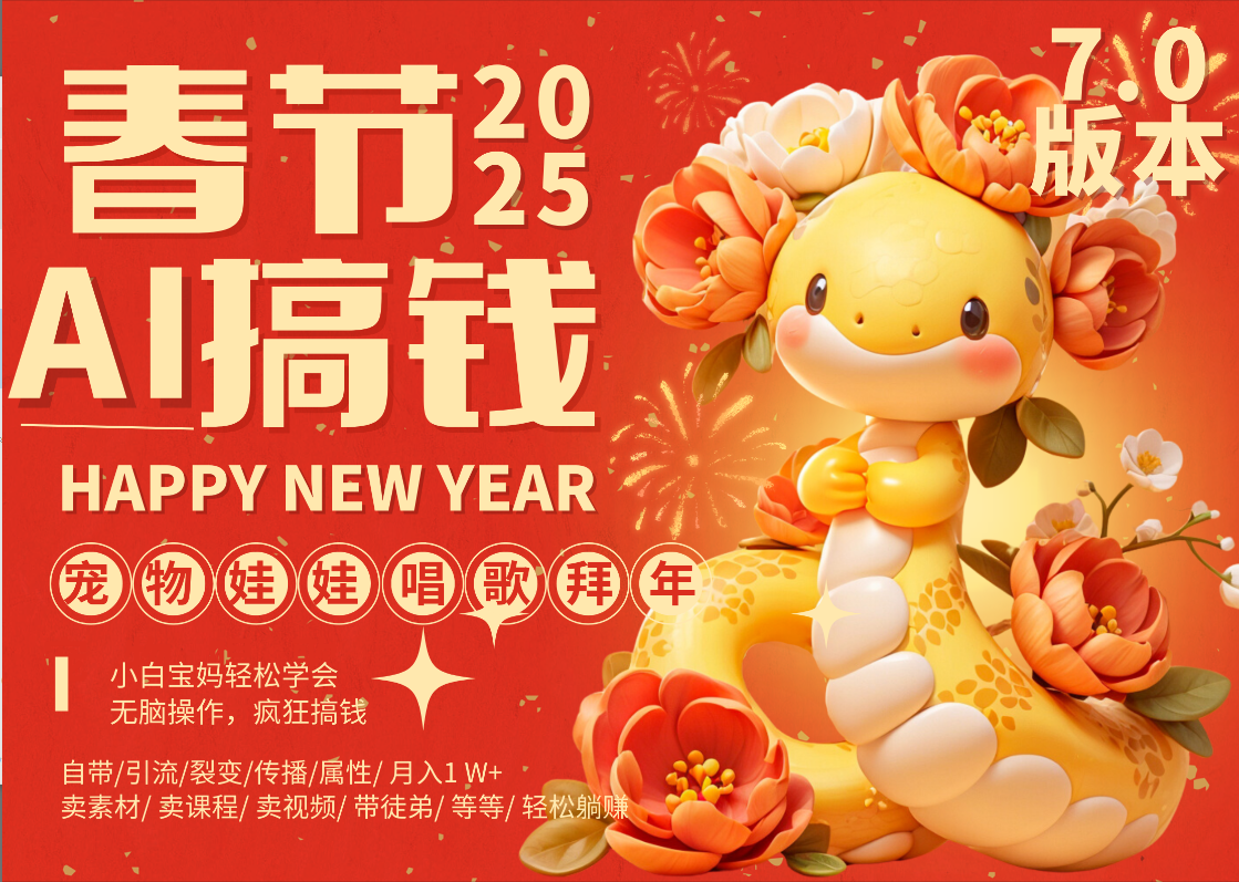 AI春节搞钱7.0升级版 蝴蝶号超火爆萌宠唱歌拜年  AI一键制作 批量出内容   春节做轻松躺赚 每日轻松十分钟  月赚米1W+  抓紧冲！可做视频 可卖素材只带小白和宝妈！-沃创网