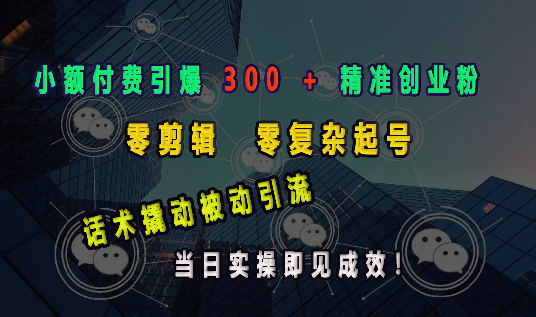 小额付费引爆 300 + 精准创业粉，零剪辑、零复杂起号，话术撬动被动引流，当日实操即见成效！-沃创网
