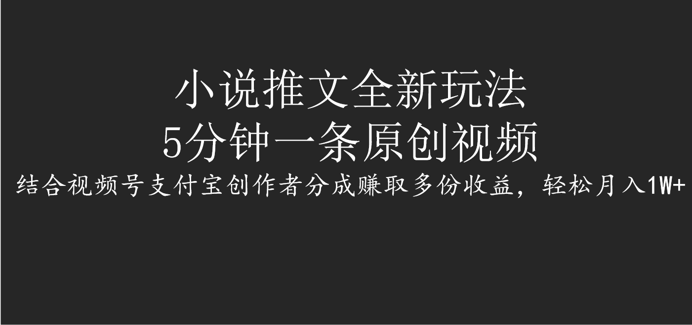小说推文全新玩法，5分钟一条原创视频，结合视频号支付宝创作者分成赚取多份收益，轻松月入1W+-沃创网