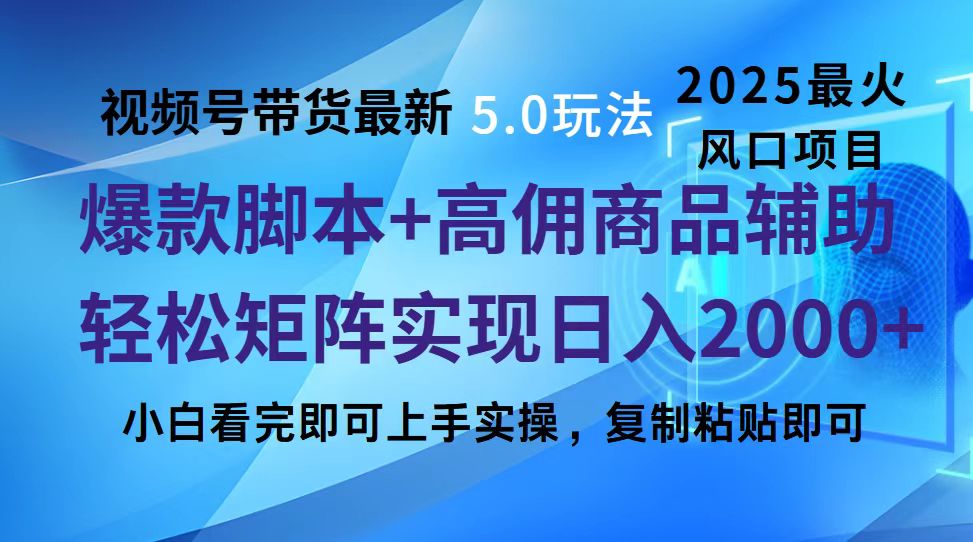 视频号带货最新5.0玩法，作品制作简单，当天起号，复制粘贴，脚本辅助，轻松矩阵日入2000+-沃创网