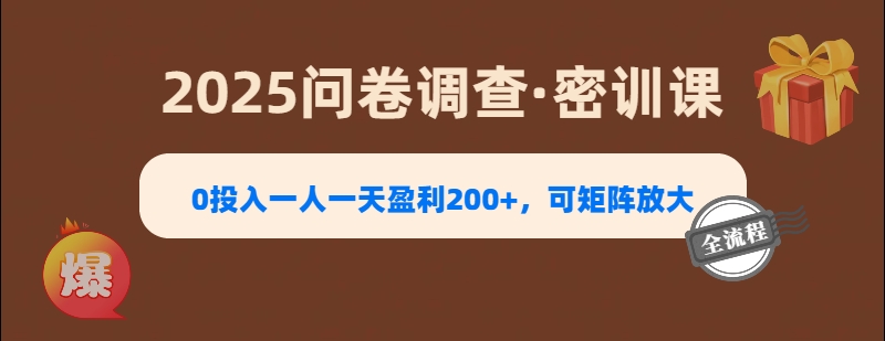 2025《问卷调查》0投入一人一天盈利200+，可矩阵放大-沃创网