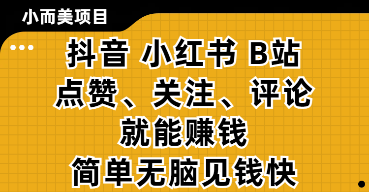 小而美的项目，抖音、小红书、B站视频点赞、关注、评论就能赚钱，简单无脑立见收益！妥妥的零撸项目-沃创网