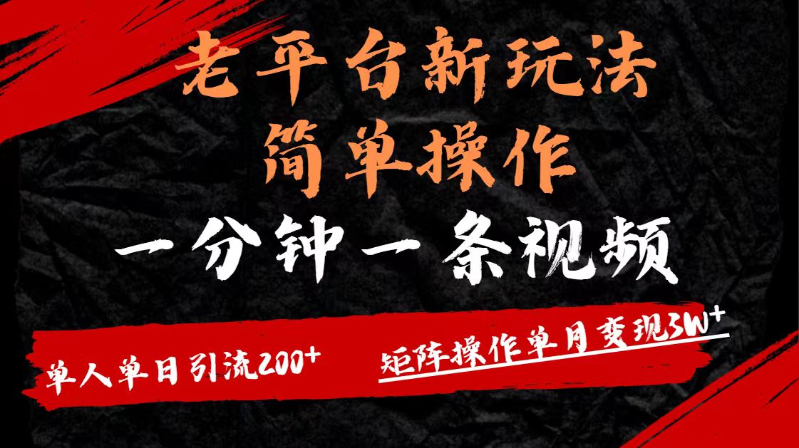 老平台，新玩法，简单操作，一分钟一条视频，单人单人引流200+矩阵操作，单月变现3W-沃创网