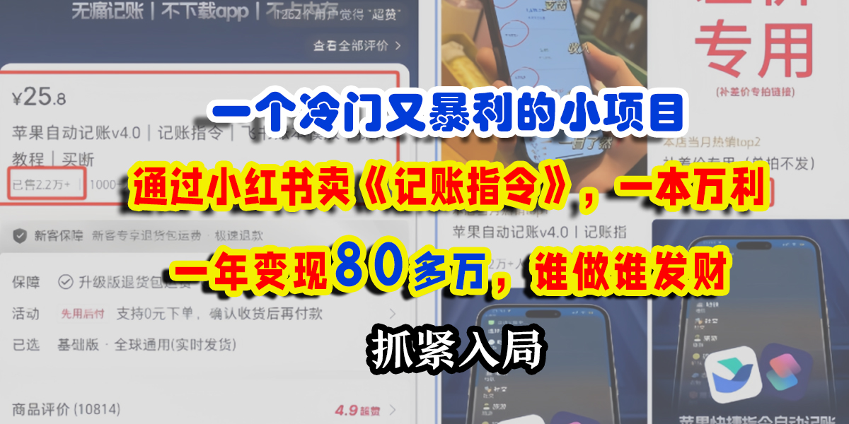 一个冷门又暴利的小项目，通过小红书卖《记账指令》，一本万利，一年变现80多万，谁做谁发财-沃创网
