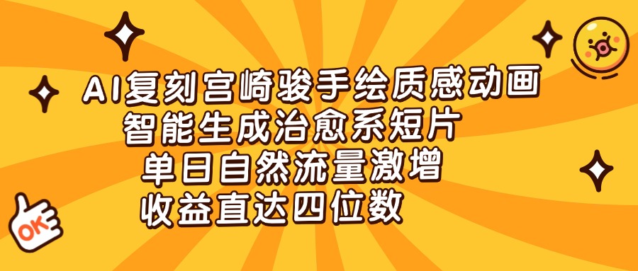 AI复刻宫崎骏手绘质感动画，智能生成治愈系短片，单日自然流量激增，收益直达四位数-沃创网
