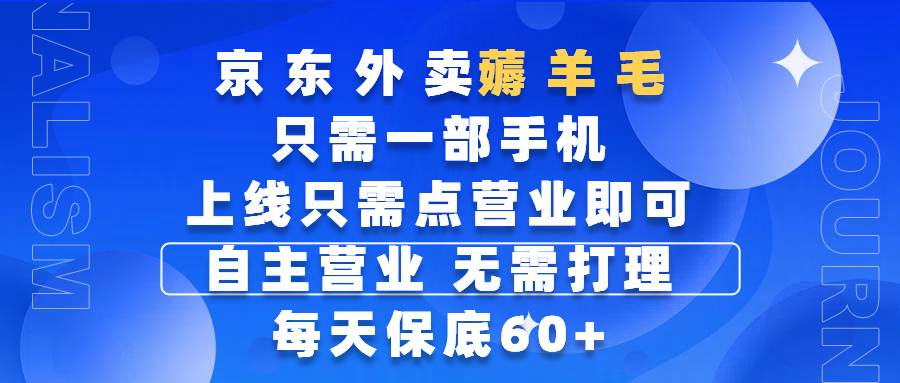 京东外卖薅羊毛，只需一部手机随时随地皆可操作，每天上线只需动动手指点营业即可，自主营业，无需打理，每天保底60+，赚钱是如此简单-沃创网