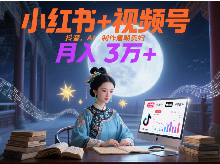 小红书+视频号+抖音，AI轻松制作唐朝贵妇IP，毒鸡汤、励志、减肥瘦身、养生赛道轻松切入，每天30分钟，轻松产出N条，月入3万+ -沃创网