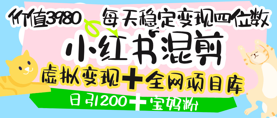 价值3980的小红书混剪， 虚拟变现 ＋全网项目库 ， 日引200+宝妈创业粉，每天稳定四位数变现-沃创网