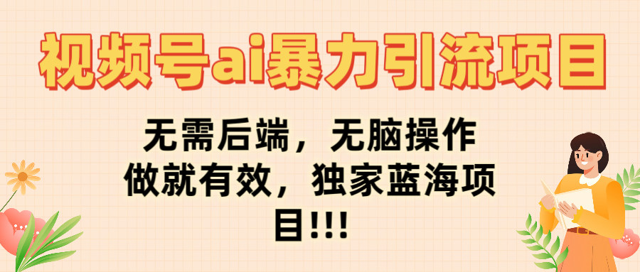 视频号ai暴力引流项目，无需后端，无脑操作，做就有效，独家蓝海项目!!!-沃创网