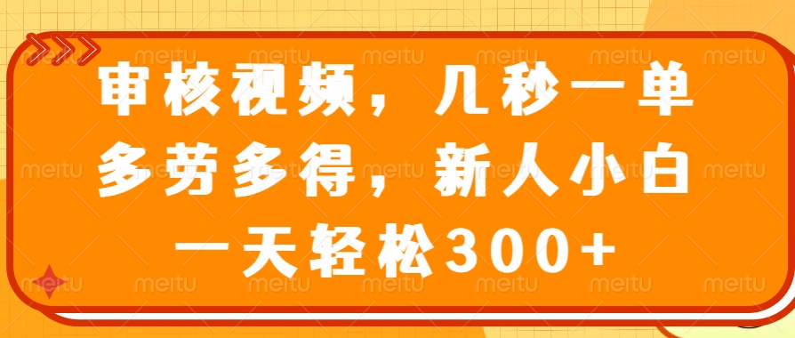视频审核员，几秒一单，多劳多得，新人小白一天轻松300+-沃创网