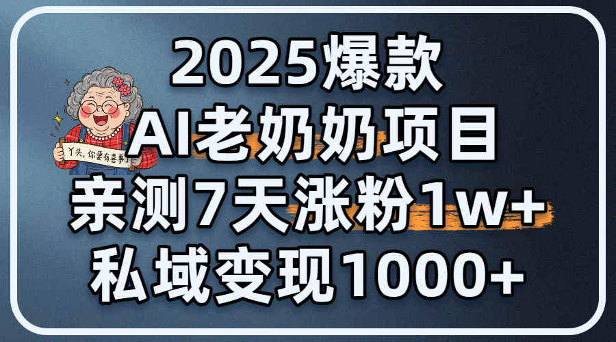 2025爆款 AI 老奶奶项目：亲测 7 天涨粉 1W+，私域变现 1000+-沃创网