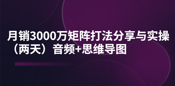【副业项目4119期】某线下培训：月销3000万矩阵打法分享与实操（两天）音频+思维导图-沃创网