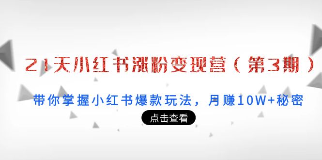 【副业项目4158期】21天小红书涨粉变现营（第3期）：带你掌握小红书爆款玩法，月赚10W+秘密-沃创网