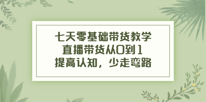 【副业项目4305期】七天零基础带货教学：直播带货从0到1，提高认知，少走弯路-沃创网