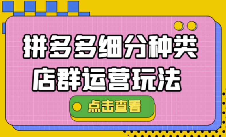 【副业项目4641期】拼多多细分种类店群运营玩法3.0，11月最新玩法，小白也可以操作-沃创网