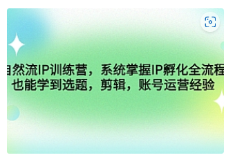【副业项目4920期】自然流IP训练营，系统掌握IP孵化全流程，也能学到选题，剪辑，账号运营经验-沃创网