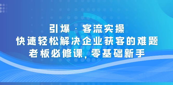 【副业项目5343期】引爆·客流实操：快速轻松解决企业获客的难题，老板必修课，零基础新手-沃创网