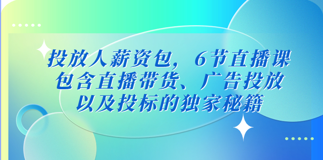 【副业项目5204期】投放人薪资包，6节直播课，包含直播带货、广告投放、以及投标的独家秘籍-沃创网