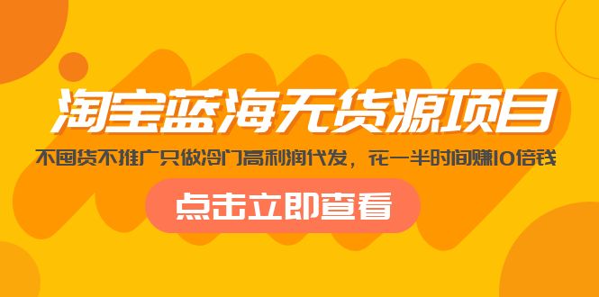 【副业项目5235期】淘宝蓝海无货源项目，不囤货不推广只做冷门高利润代发，花一半时间赚10倍钱-沃创网