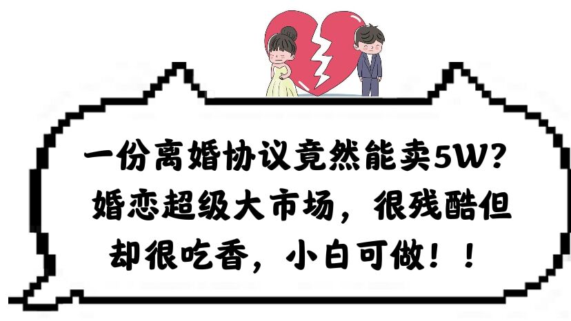 【副业项目6217期】一份离婚协议竟然能卖5W？婚恋超级大市场，很残酷但却很吃香，小白可做-沃创网