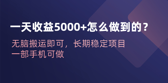 【副业项目6540期】一天收益5000+怎么做到的？无脑搬运即可，长期稳定项目，一部手机可做-沃创网