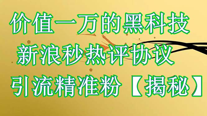 【副业项目6457期】价值一万的黑科技 新浪秒热评协议 引流精准粉【揭秘】-沃创网