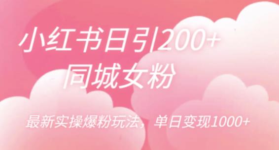 【副业项目6596期】小红书日引200+同城女粉，最新实操爆粉玩法，单日变现1000+-沃创网