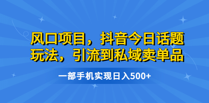 【副业项目6791期】风口项目，抖音今日话题玩法，引流到私域卖单品，一部手机实现日入500+-沃创网