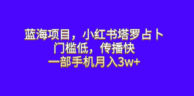 【副业项目6528期】蓝海项目，小红书塔罗占卜，门槛低，传播快，一部手机月入3w+-沃创网