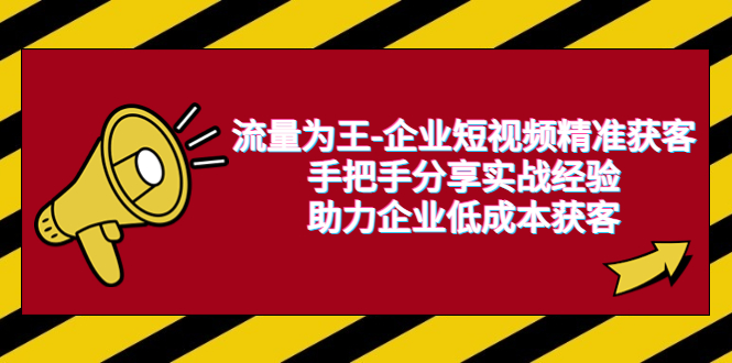 【副业项目6601期】流量为王-企业 短视频精准获客，手把手分享实战经验，助力企业低成本获客-沃创网