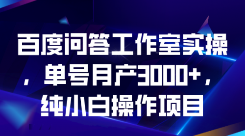 【副业项目7007期】百度问答工作室实操，单号月产3000+，纯小白操作项目-沃创网