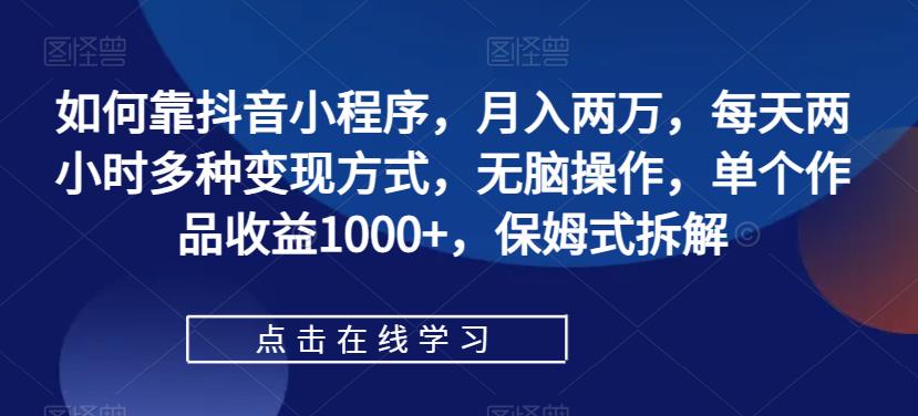 【副业项目7364期】如何靠抖音小程序，月入两万，每天两小时多种变现方式，无脑操作，单个作品收益1000+-沃创网